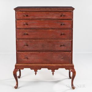 Queen Anne Red-painted Chest on Frame