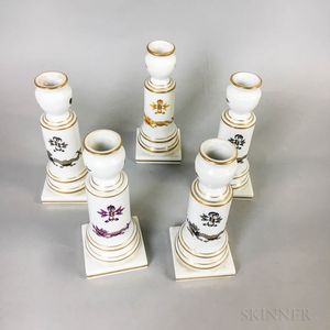 Five Meissen Porcelain Candlesticks with Dragons