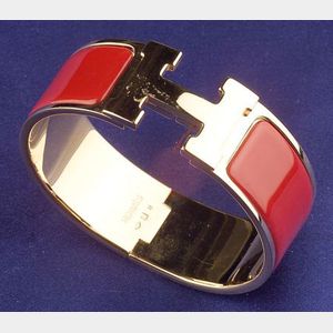 Red Enamel "H" Bangle Bracelet, Hermes