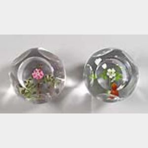 Two Paul Stankard Faceted Colorless Glass Paperweights