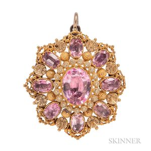 Antique Gold and Pink Topaz Pendant/Brooch