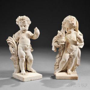 Continental School, 18th Century Pair of Carved Marble Allegorical Figures