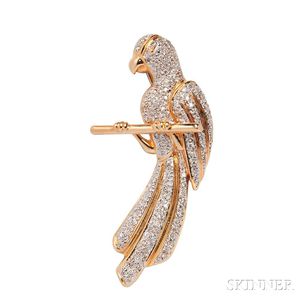 14kt Gold and Diamond Parrot Brooch