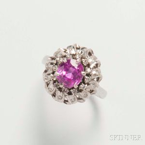14kt White Gold, Pink Sapphire, and Diamond Ring