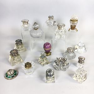Seventeen Glass and Metal-mounted Glass Inkwells