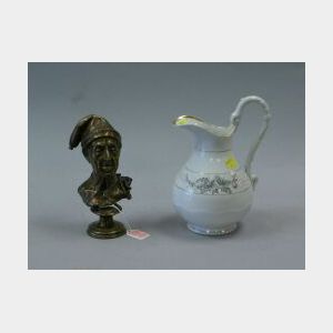 French Porcelain Milk Jug and a Bronze Bust of a Man.