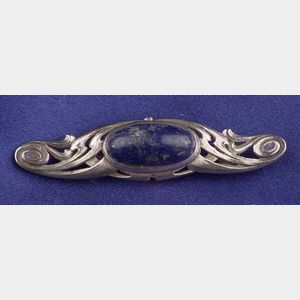 Arts & Crafts Sterling Silver and Lapis Brooch, James Winn