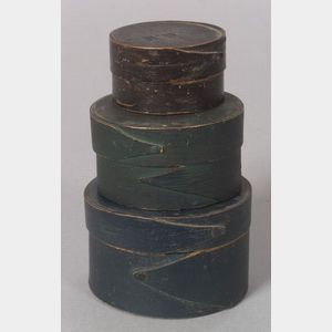 Three Small Painted Covered Wooden Boxes