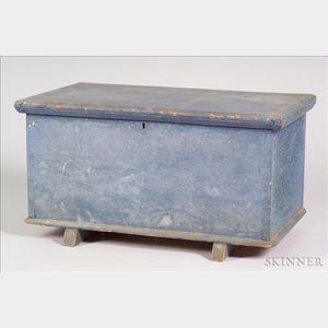 Blue-painted Pine Six-board Chest on Trestle Feet