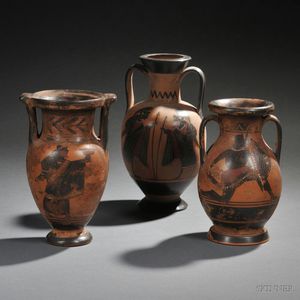 Three Grand Tour Black Figure Ceramic Vessels