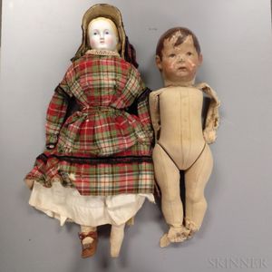 Kathe Kruse Doll and a Bisque Shoulder Head Doll