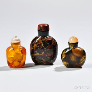 Three Amber Resin or Composite Snuff Bottles