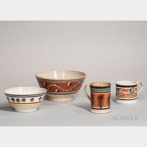 Four Mocha-decorated Ceramic Tableware Items