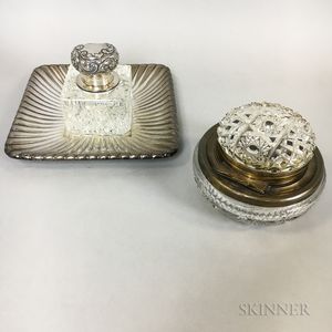 Cut Glass Partner's Inkwell and a Sterling-mounted Inkwell. 