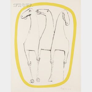 Marino Marini (Italian, 1901-1980) Trois chevaux, bordure jaune