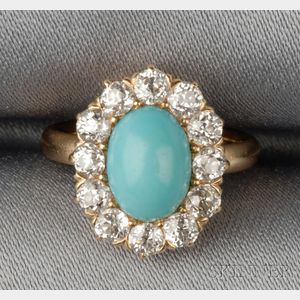 Antique 18kt Gold, Turquoise, and Diamond Ring, Tiffany & Co.