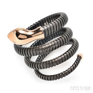 18kt Rose Gold and Blackened Metal Snake Bracelet
