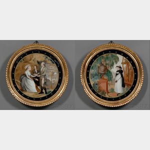 Chinese Export, 19th Century Two Reverse Paintings on Glass