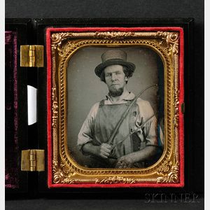 Sixth Plate Daguerreotype Portrait of a Driver Holding a Buggy Whip