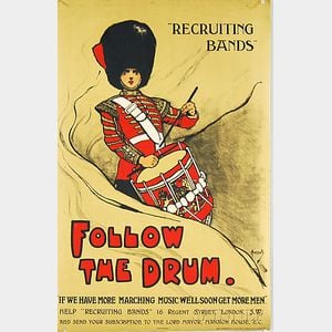 British Recruiting Bands - Follow the Drum WWI Lithograph Poster
