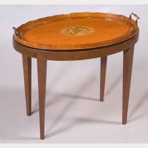 Edwardian Painted Satinwood Oval Tray on Stand