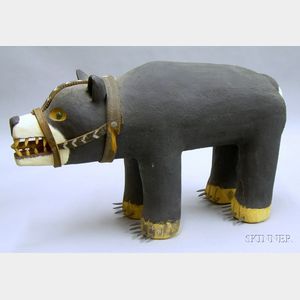 Folk Carved and Painted Wooden Bear Figure