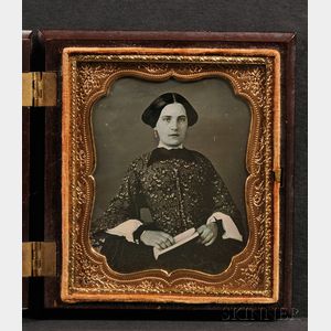Sixth Plate Daguerreotype Portrait of a Young Woman Holding a Book