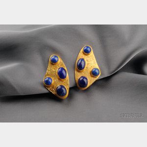 18kt Gold and Lapis Earclips