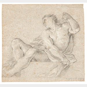 Italian School, 17th Century Semi-reclining Draped Male Nude