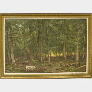 Continental School, 19th/20th Century Forest with Herder and Cattle
