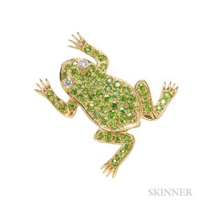 18kt Gold and Demantoid Garnet Frog Brooch