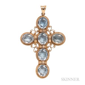 14kt Gold and Synthetic Blue Spinel Cross