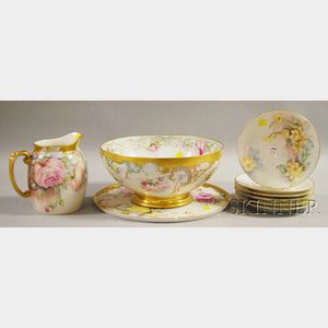 Nine Pieces of Hand-painted Floral-decorated Mostly Limoges Porcelain Tableware