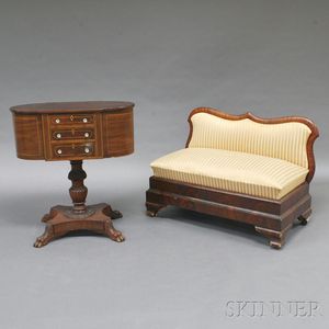 Empire Mahogany Settee and a Classical-style Inlaid Mahogany Sewing Table