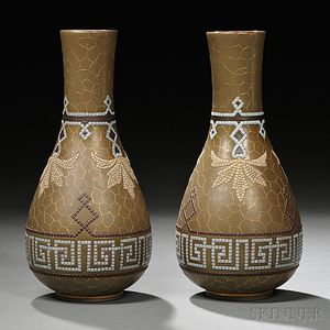 Pair of Doulton Lambeth Mosaic Silicon Ware Vases