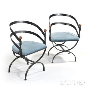 Pair of Craft Associates Iron and Wood Chairs