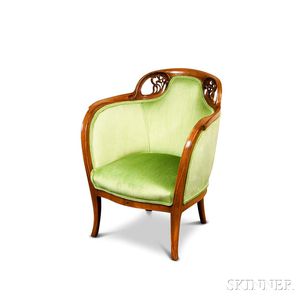 Art Nouveau-style Carved Walnut Upholstered Chair