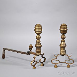 Pair of Classical Ring-turned and Faceted Andirons