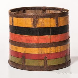 Polychrome Painted Wooden Bucket