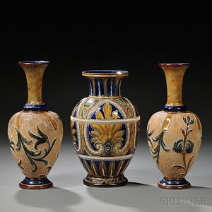 Three Doulton Lambeth Frank Butler Decorated Stoneware Vases