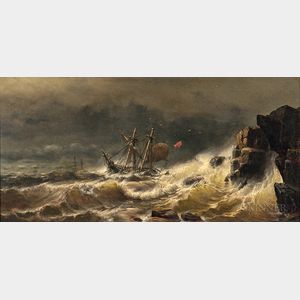 Mauritz Frederik Hendrik de Haas (American, 1832-1895) Ship in Peril in a Stormy Sea