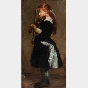 Attributed to William Morris Hunt (American, 1824-1879) or Henry Ossawa Tanner (American, 1859-1937),Girl with a Violin, Said to be Be