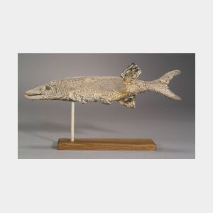 Painted Carved Wood and Copper Pickerel Weathervane