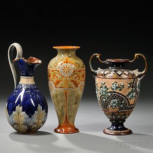 Three Doulton Lambeth Eliza Simmance Decorated Stoneware Items