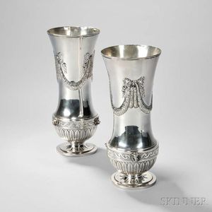 Pair of Continental Silver Vases