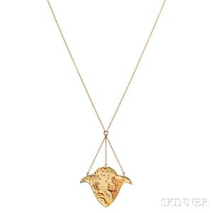 Art Nouveau 18kt Gold, Enamel, and Diamond Pendant