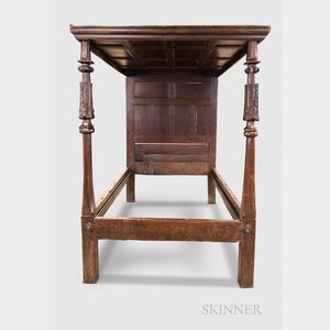 Carved Oak Tall Post Canopy Bed