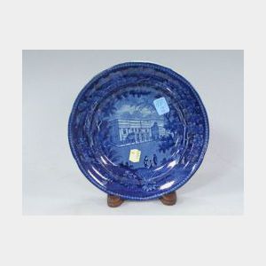 Historic Blue and White Drury Lane Theatre London Transfer Decorated Staffordshire Plate.