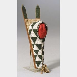 Southern Plains Beaded Hide, Cloth, and Wood Miniature Cradle