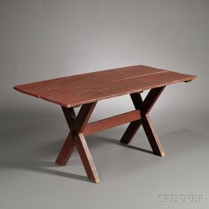 Red-painted Pine Sawbuck Table